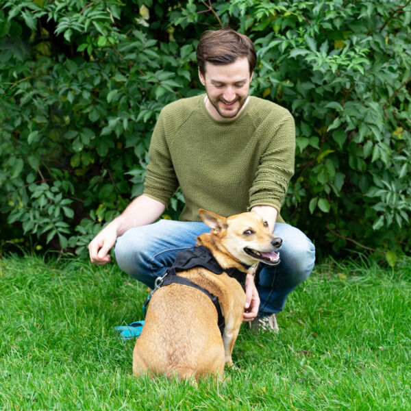 The web designer Paul Jardine and his dog Bo.