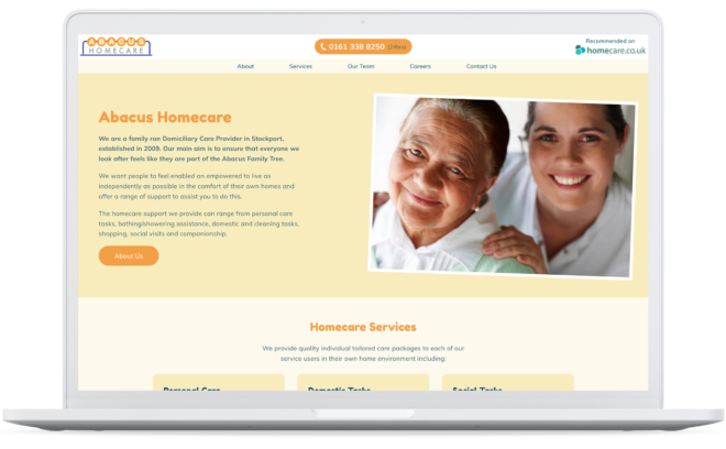 Abacus Homecare website as viewed on a laptop.